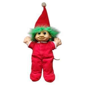 Russ Vintage Troll Green Hair 12" Christmas Santa Hat